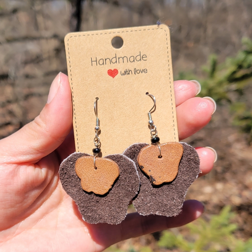 Handmade Brown and Tan Leather Apple Earrings